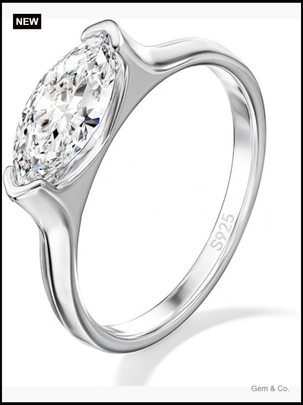 Marquise Cut Moissanite Solitaire Ring Sterling Silver VVS1 D Color